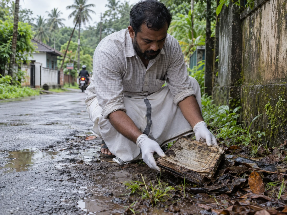 Batch A1 Picture 02 — Rural man recovering a Mus’haf from muddy roadside