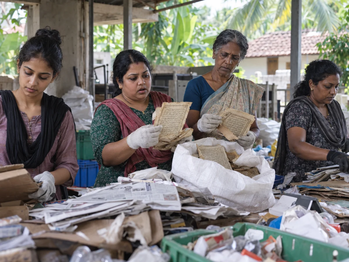 Batch A1 Picture 04 — Female sanitation workers separating sacred-looking fragments